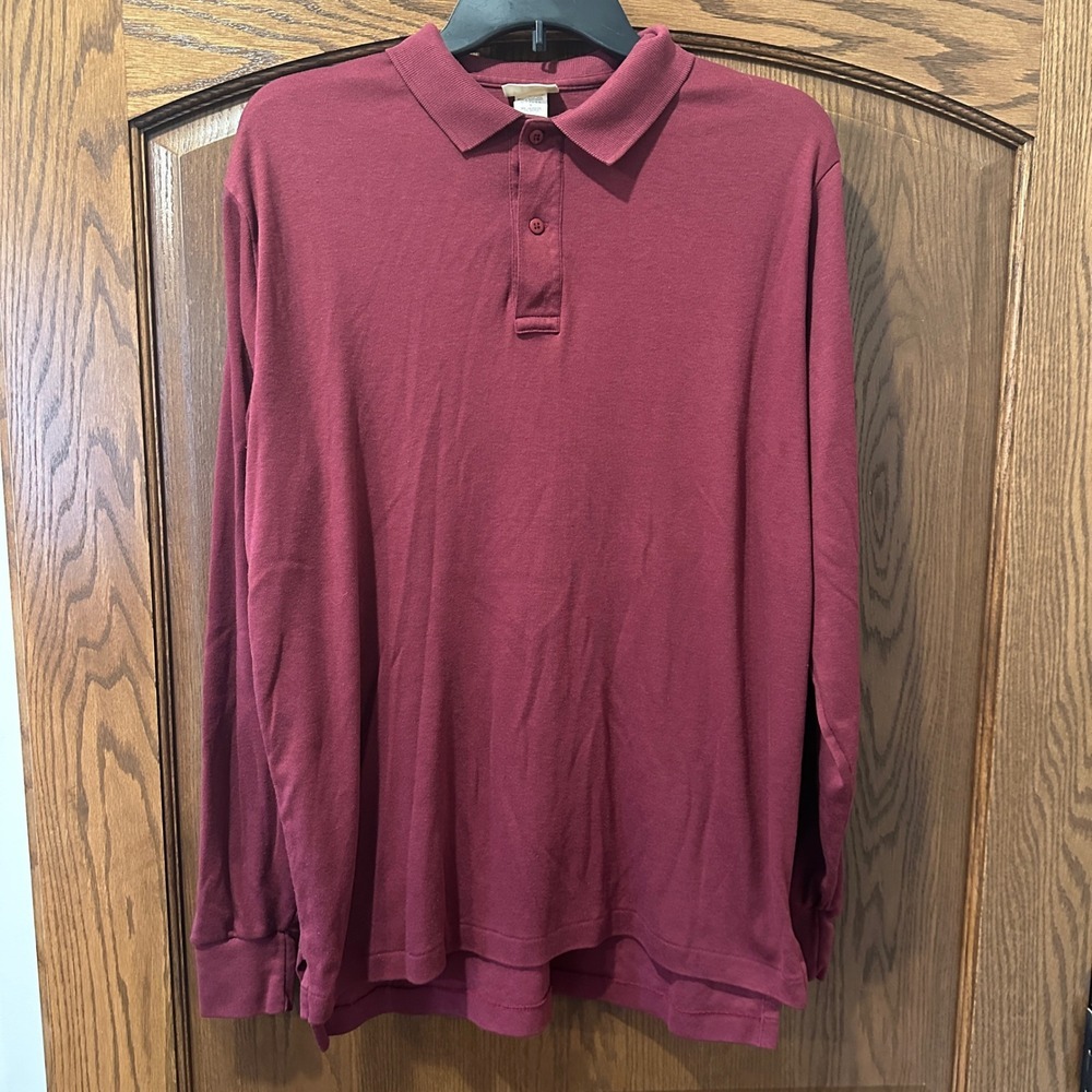 L.L. Bean Men's‎ Long Sleeve Maroon Polo Shirt Size X-Large Cotton Blend Casual
